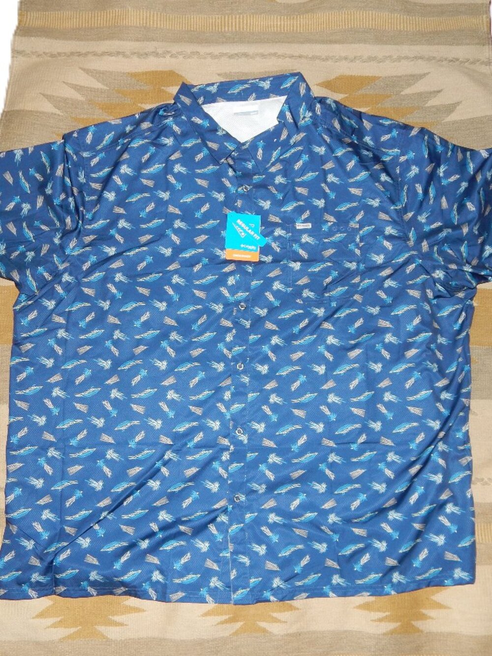 Columbia Fishing Shirt Mens 6X Fly Lure PFG button up UV wicking 6XL blue $60